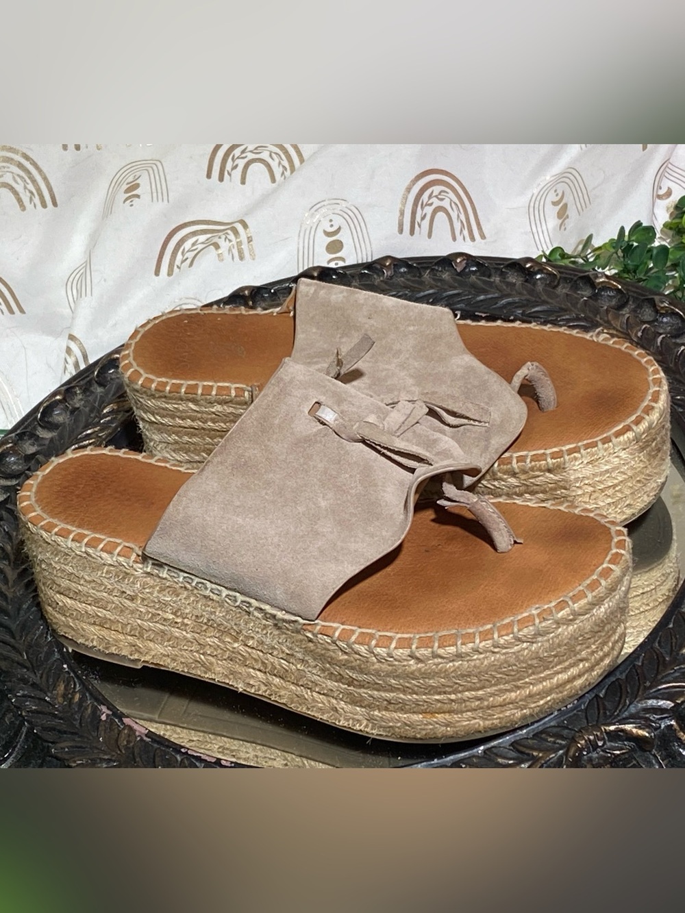 Franco Sarto Taupe Suede Espadrille Platform Slide